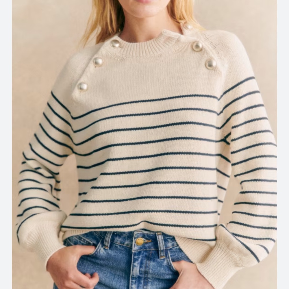 Sézane Loelie Striped Cream and Navy Sweater
